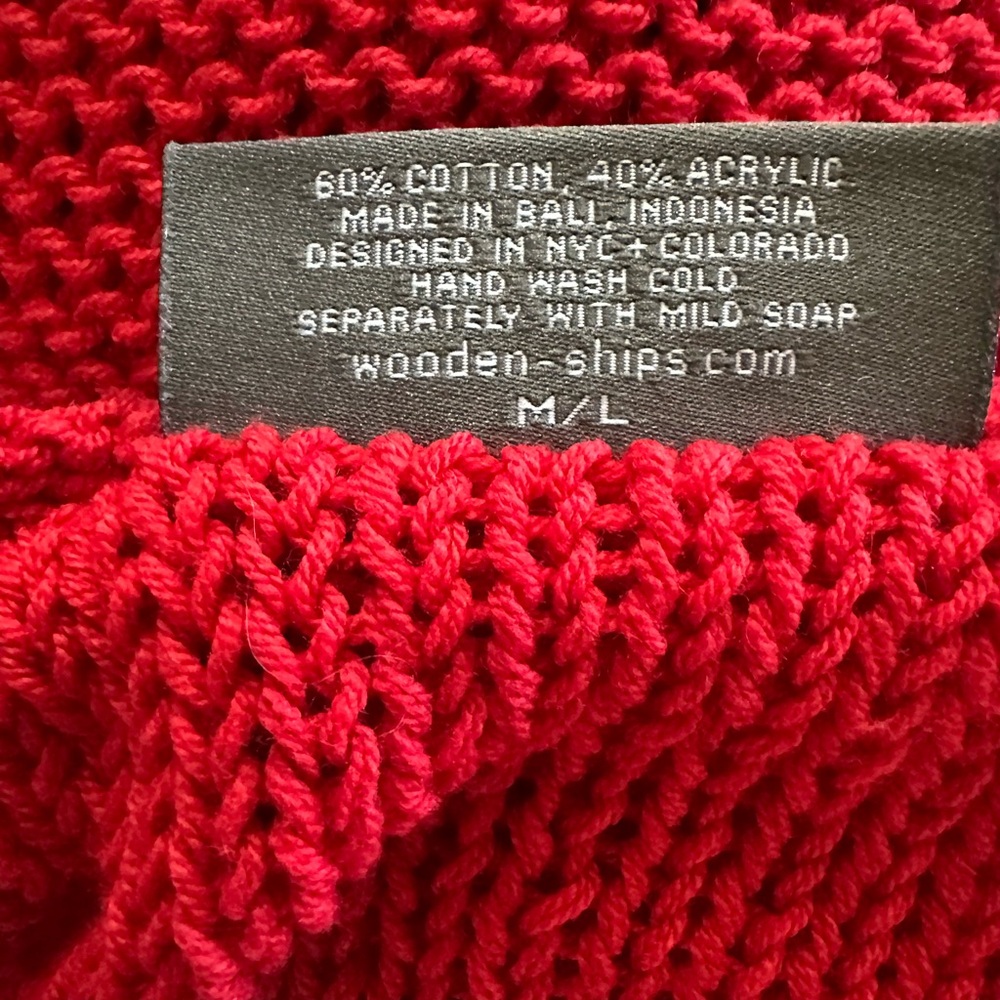 Wooden Ships Red V-Neck Sweater with LOVE Design ❤️ - Picture 5 of 5